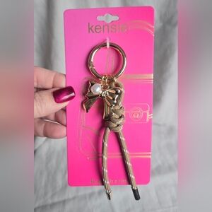 Kensie Gold Bow Keychain with Pearl Accent